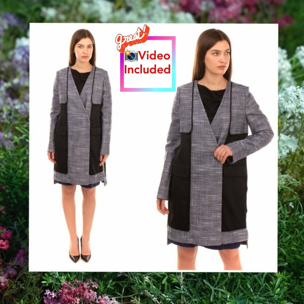 VIKTOR ROLF Trench Coat 42 Tweed Jacket Medium Navy Patch Heavy Luxury NWT $2775